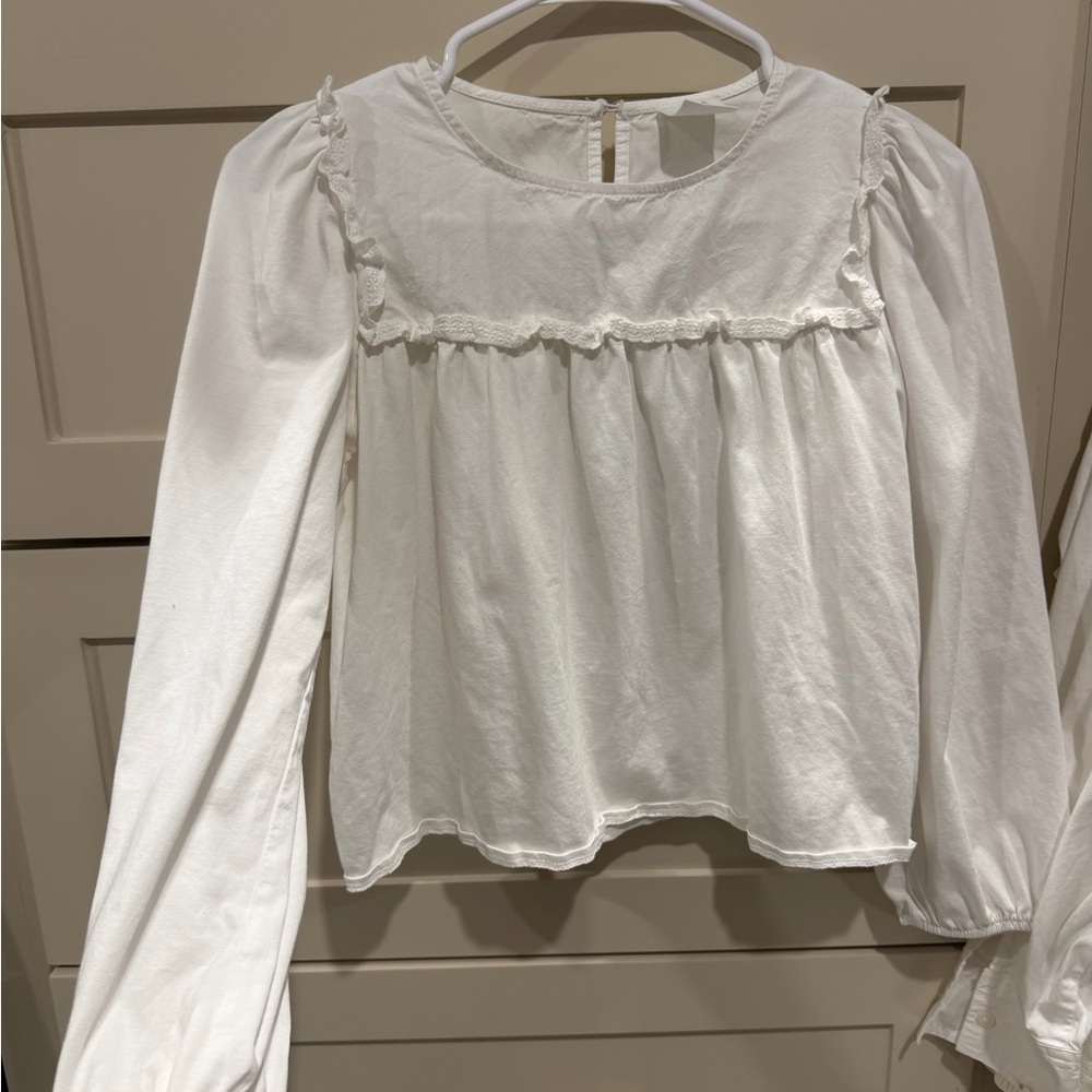 Zara 11 / 12 White Ruffled Long Sleeve Blouse
